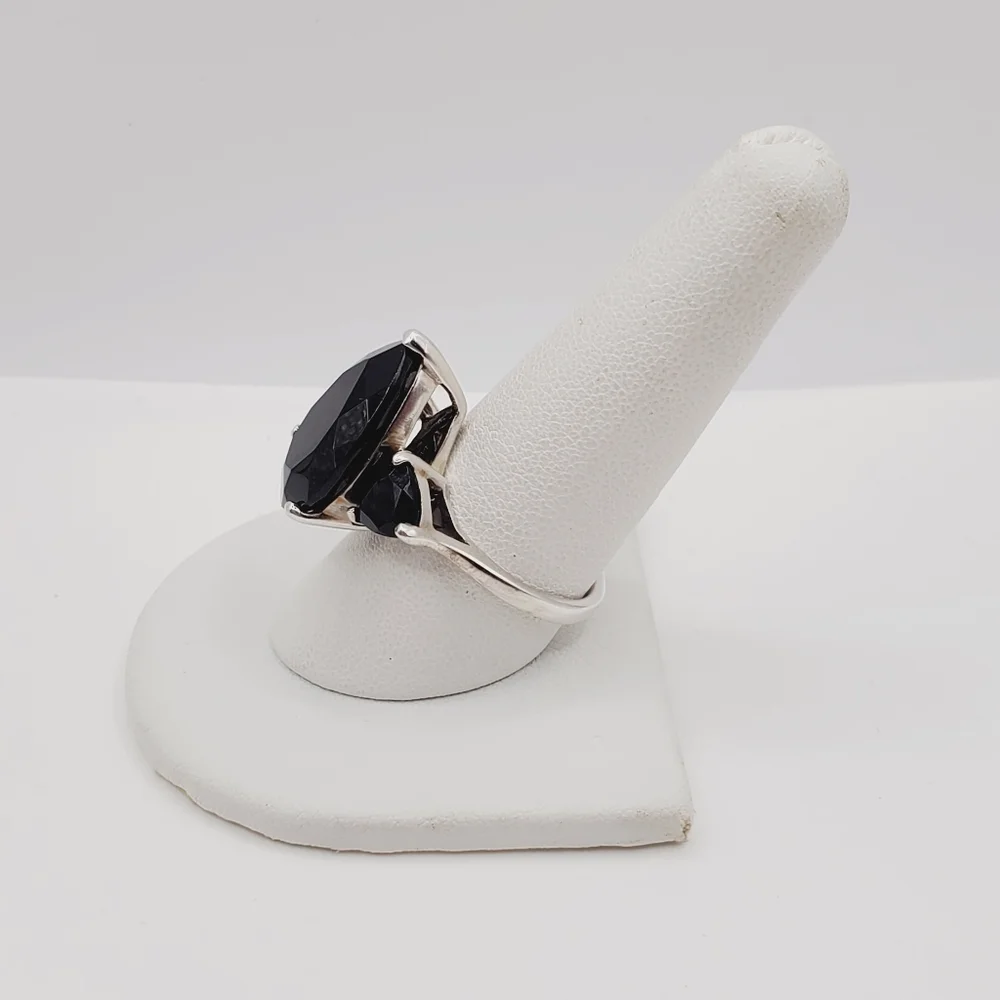 22 Carat Pear & Trillion Thai Black Spinel Platinum | 925 Sterling Silver Ring